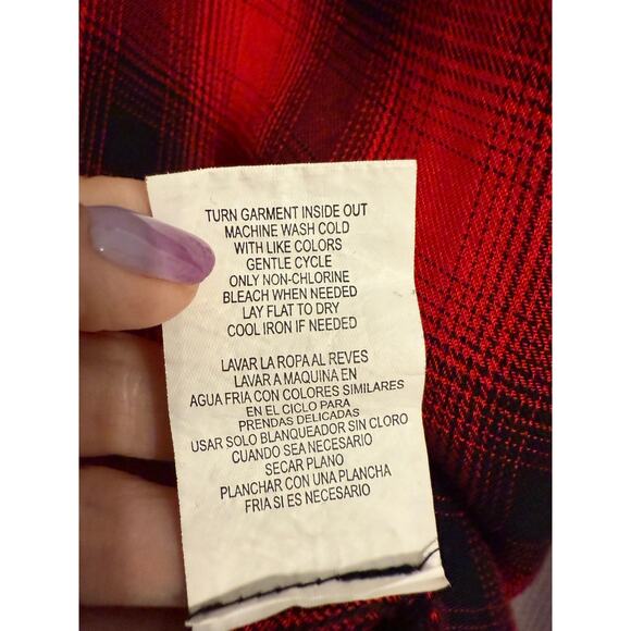 reCreation Womans XL Red Buffalo Plaid Crochet Velour Tassel Balloon Sleeve Top - Picture 7 of 11